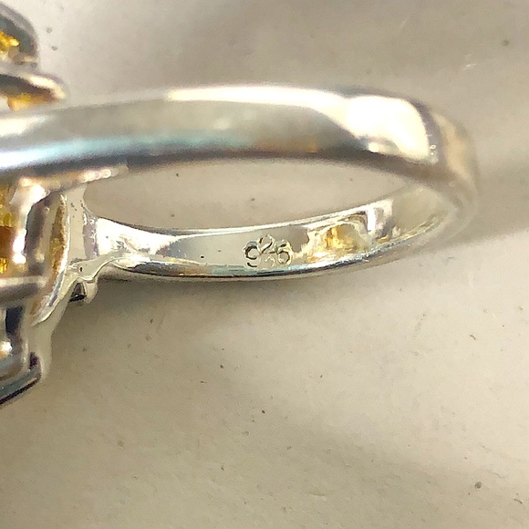 Sterling Silver Golden Citrine and Red Garnet Faceted Flower Ring Sz 7 - Picture 14 of 17